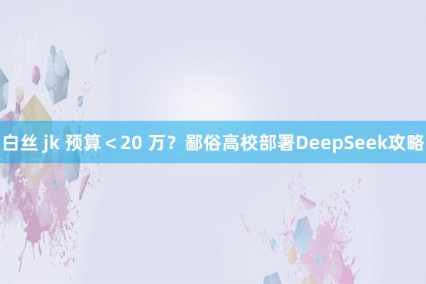 白丝 jk 预算＜20 万？鄙俗高校部署DeepSeek攻略